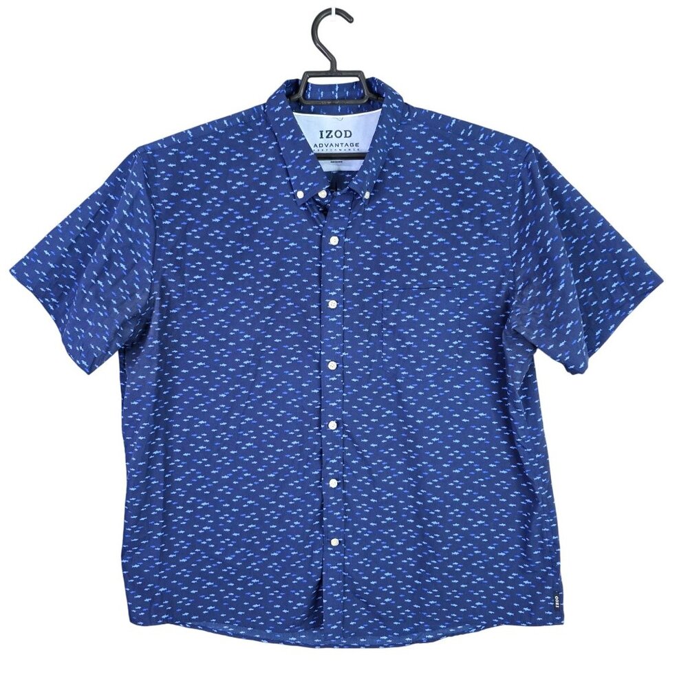 Mens Izod Advantage Performance Blue Shark Shirt Button Up Short Sleeve Size XXL